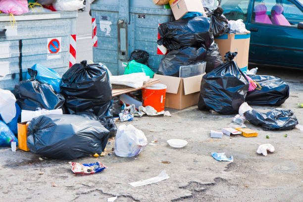 overflowing garbage bins in a urban road